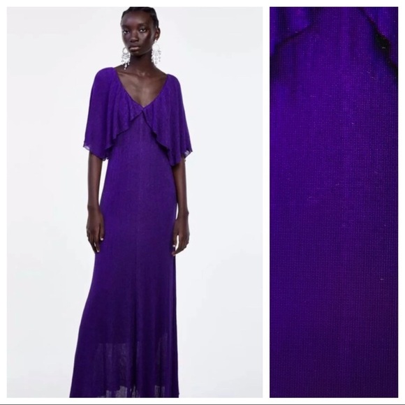 NWT. Zara Purple Metallic Thread Dress. Size M. - Picture 3 of 11